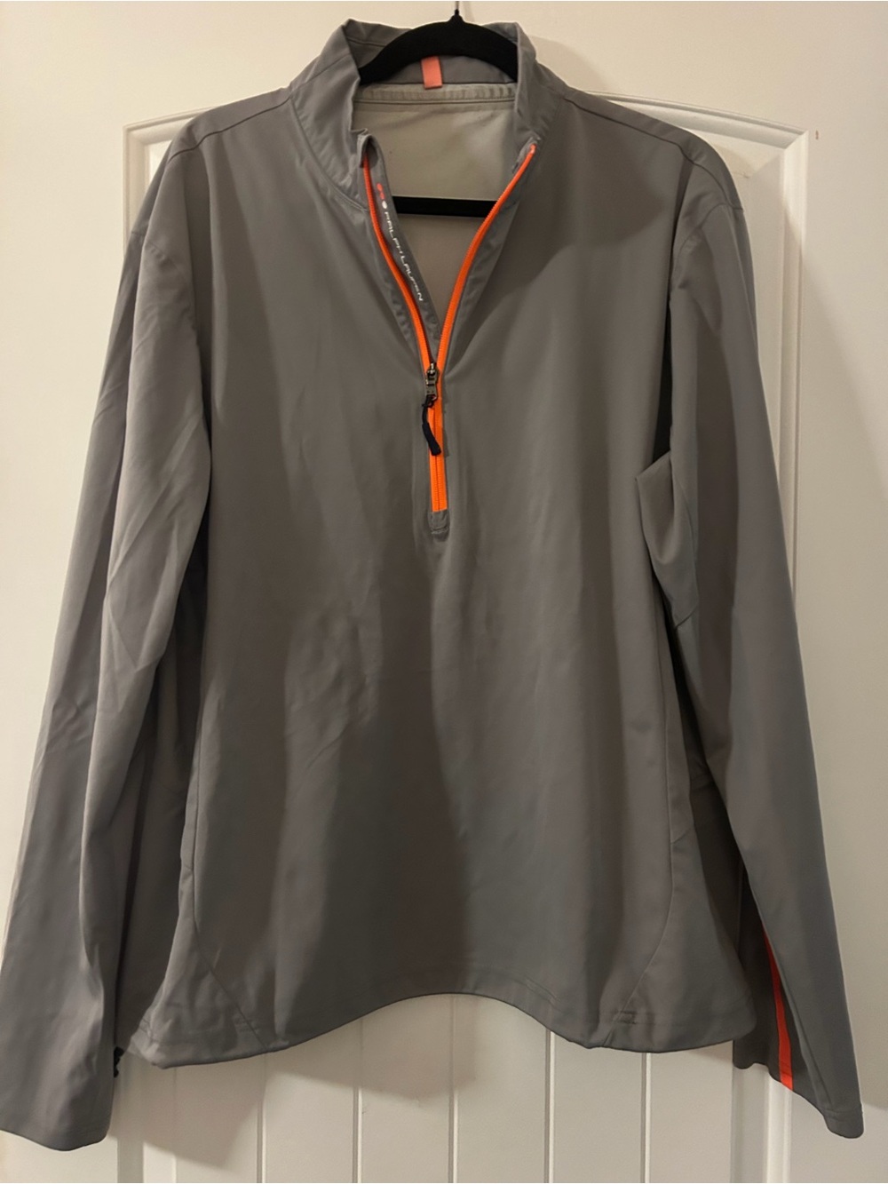 Ralph Lauren Men's Gray Quarter-Zip Pullover with Orange Zip Accent